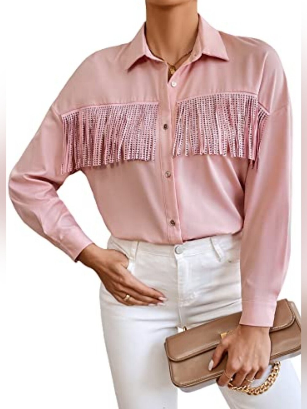 NWOT! Summer Fringe Western Cowgirl Top Women's Long Sleeve Ranch Blouse Small